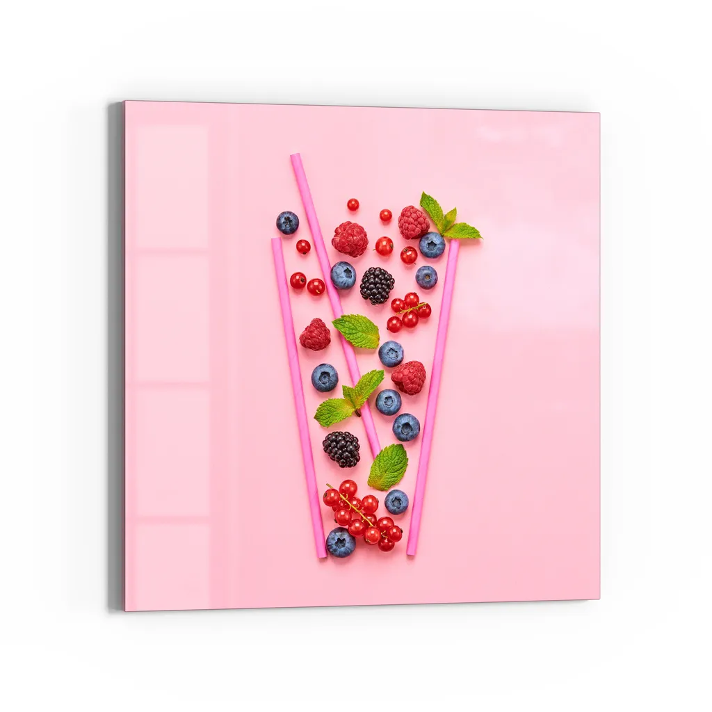DEQORI Magnettafel Glas 50x50 cm 'Fruchtiger Beerencocktail' beschreibbar Whiteboard